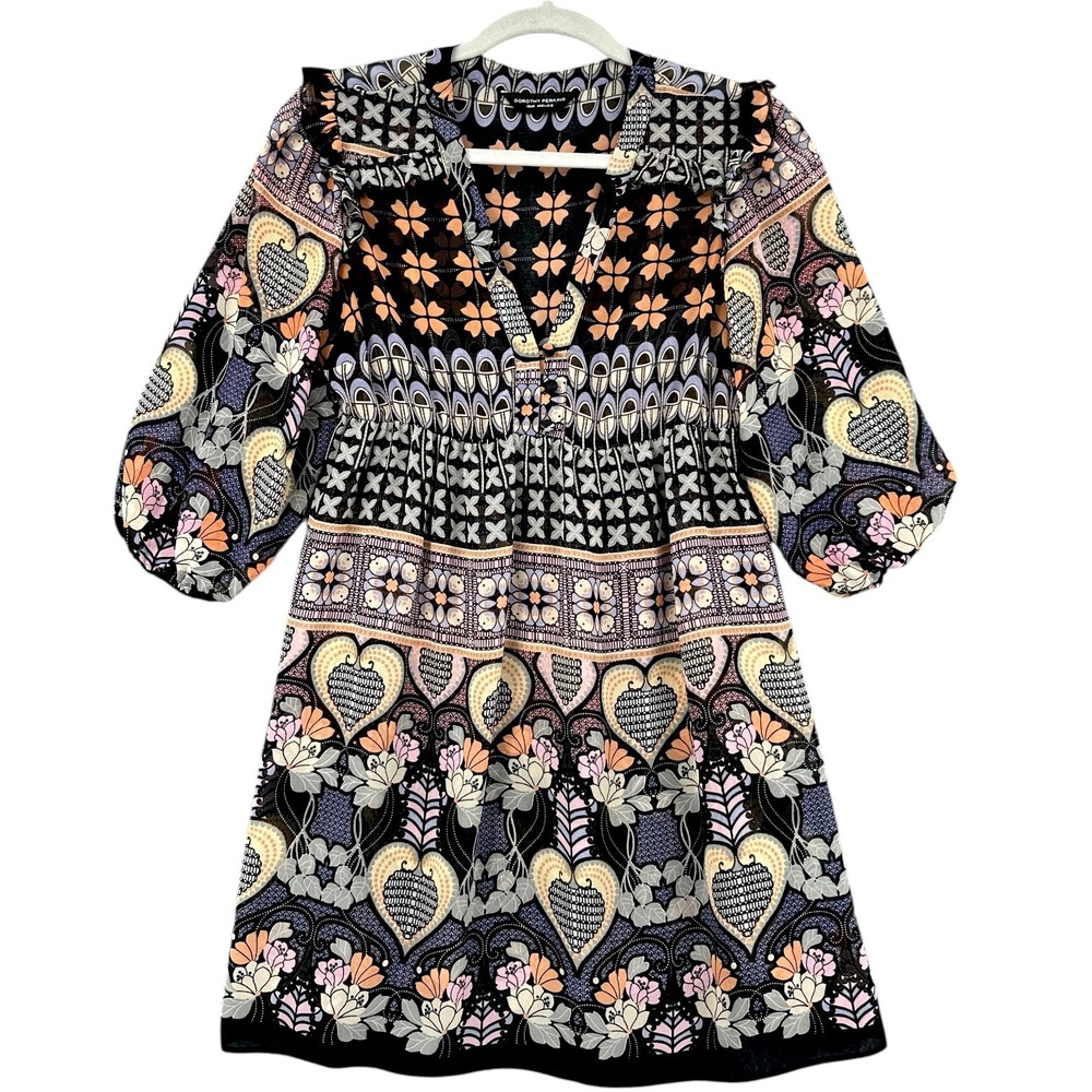 Dorothy Perkins V-neck Floral Pattern Ruffle Bohemian Babydoll Dress Size 12‎